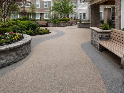 Seniors' residence courtyard path in rubber surfacing